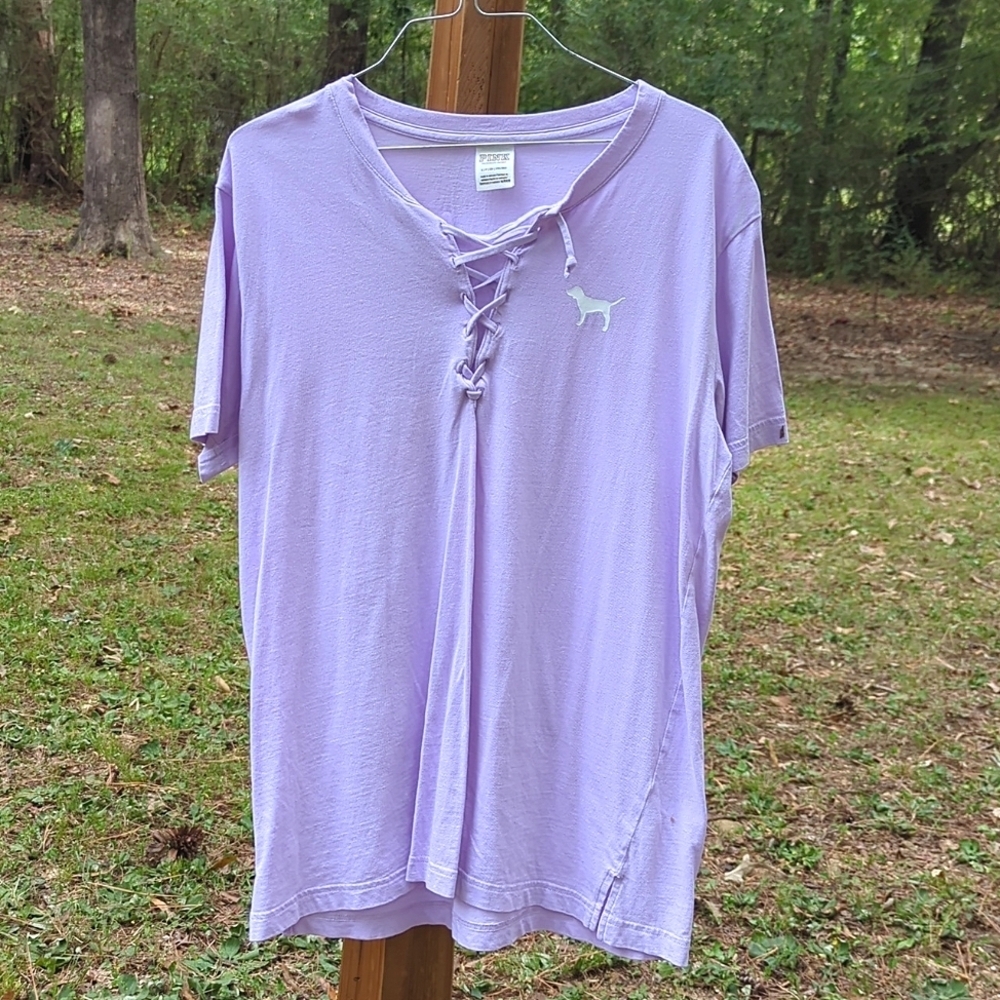 ❤️5/$25🎀 PINK Victoria's Secret Light Purple Lace-Up Tee